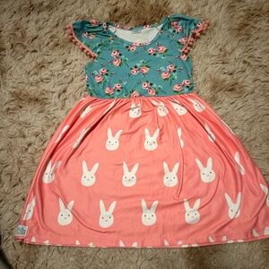 Floral and Bunny Print Kids Dress